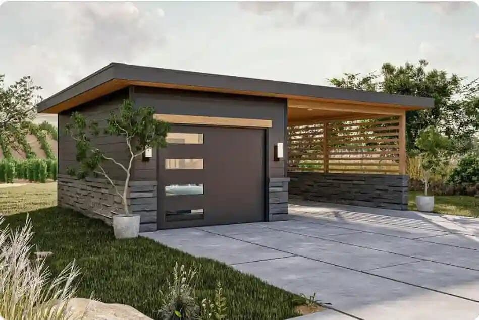 Modena garázs valós fotó modern homlokzattal