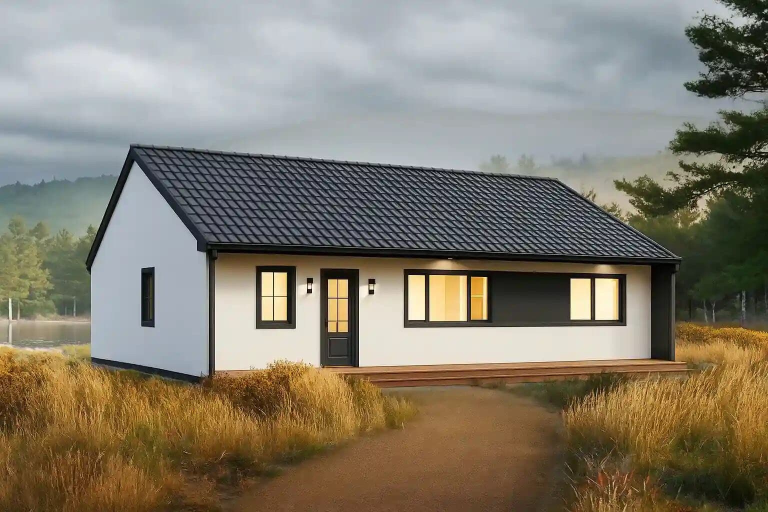 Helsinki könnyűszerkezetes ház alaprajz, 128m² beosztással